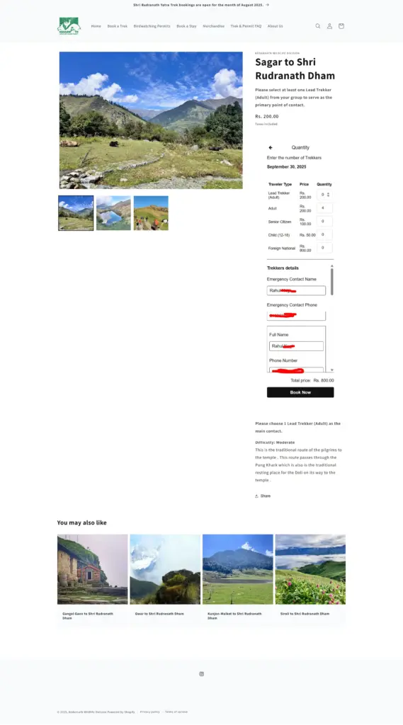 Form with trekker and emergency contact & personal details