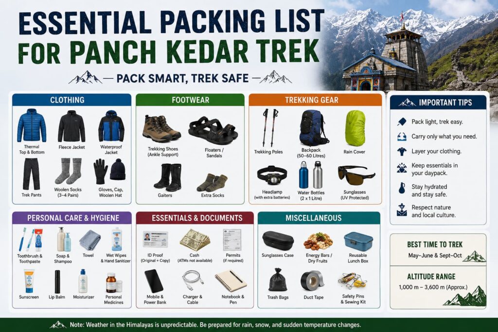 Panch Kedar Trek Essential Packing List